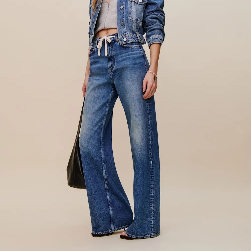 Reformation Cary Drawstring Waist Slouchy Wide Leg Jeans